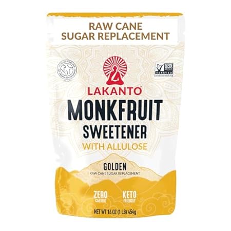 Lakanto Golden Monk Fruit Sweetener with Allulose - Raw Cane Sugar Substitute, Erythritol Free, Gluten Free, Vegan, Keto Friendly, Sugar Replacement (Golden - 1 lb - Pack of 1)