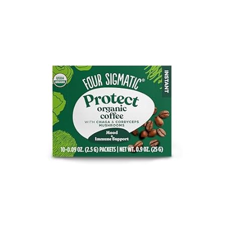 Four Sigmatic Organic Instant Coffee Powder | Mushroom Coffee Instant Mix with Cordyceps, Chaga and Eleuthero for Better Focus and Immune Support | 10 Packets