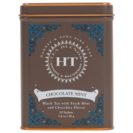 Harney and Sons Chocolate Mint, Flavored Black Tea - 20 Sachets per Tin