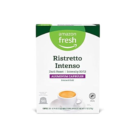 Amazon Fresh Ristretto Intenso Dark Roast Aluminum Capsules, Compatible with Nespresso Original Brewers, Intensity 10/13, 50 Count (5 Packs of 10)
