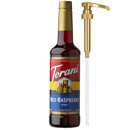 Torani Red Raspberry Syrup for Drinks, Flavoring for Iced Tea, Sodas, Cocktails, and Milk Shakes, Pump Included, 25.4 Oz