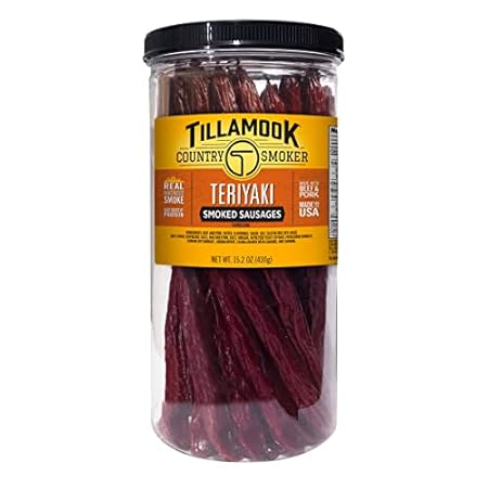 Tillamook Country Smoker Real Hardwood Smoked Sausages, Teriyaki, 15.2 Ounce Tall Jar, 20 Count