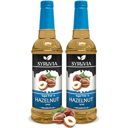 Syruvia Sugar-Free Hazelnut Coffee Syrup – 25.4 fl oz - Syrup for Coffee, Latte, Shakes, Smoothies, Desserts – 100% Vegan, Gluten Free, Kosher – No-Calorie Coffee Syrup, (Pack of 2)