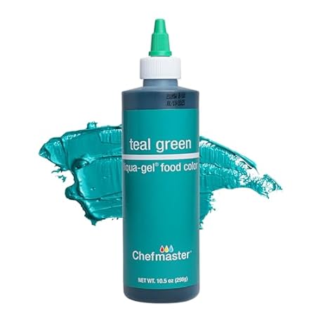 Chefmaster Teal Green Liqua-Gel Food Coloring | Vibrant Color | Professional-Grade Dye for Icing, Frosting, Fondant | Baking & Decorating | Fade-Resistant | Easy-to-Use | Made in USA | 10.5 oz