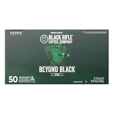 Black Rifle Coffee Company Beyond Black, 50 Count, Dark Roast K Cups - Single Serve K Cups Coffee Pods - Kcup Pods Compatible with Keurig 1.0 & 2.0 - Made from Arabica Beans