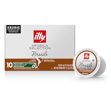 Illy Arabica Selections Brasile, 100% Arabica Bean Signature Italian Blend Roasted, Single Serve Drip Brewed Coffee K Cup Pods, Coffee Pods For Keurig Coffee Machines, 10 K-Cup Pods (Pack Of 1)