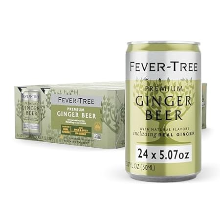 Fever Tree Ginger Beer - Premium Quality Mixer - Refreshing Beverage for Cocktails & Mocktails. Naturally Sourced Ingredients, No Artificial Sweeteners or Colors - 150 ML Cans - Pack of 24