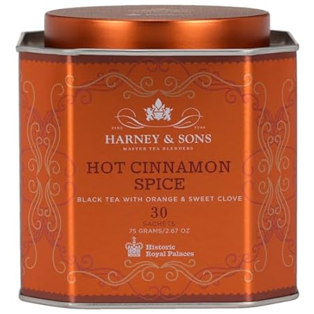 Harney & Sons Hot Cinnamon Spice Tea Tin - Black Tea with Orange & Sweet Clove - 2.67 Ounces, 30 Sachets