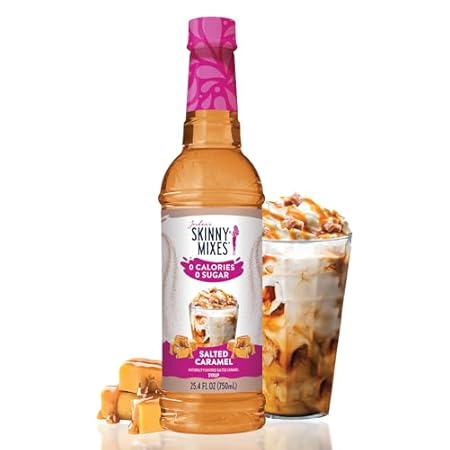 Jordan's Skinny Syrups Sugar Free Coffee Syrup, Salted Caramel Flavor Drink Mix, Zero Calorie Flavoring for Chai Latte, Protein Shake, Food & More, Gluten Free, Keto Friendly, 25.4 Fl Oz, (Pack of 1)