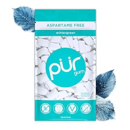 PUR Gum | Aspartame Free Chewing Gum | 100% Xylitol | Natural Wintergreen Flavored Gum, 55 Pieces (Pack of 1)