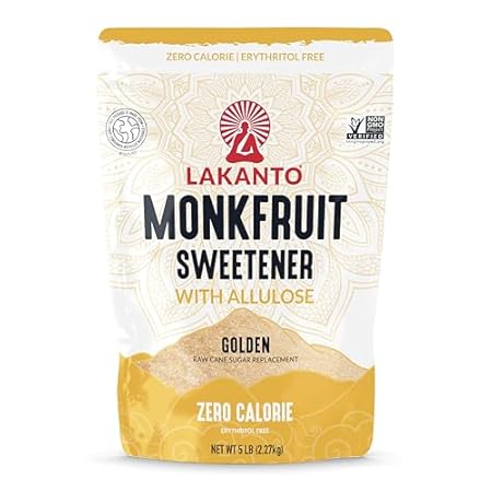 Lakanto Golden Monk Fruit Sweetener with Allulose - Raw Cane Sugar Substitute, Erythritol Free, Gluten Free, Vegan, Keto Friendly, Sugar Replacement (Golden - 5 lb - Pack of 1)