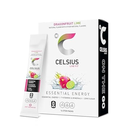 CELSIUS® On-the-Go Powder Sticks Dragonfruit Lime, Essential Energy 2.8 Oz (14 Sticks per Pack)