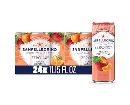 Sanpellegrino Zero Grams Added Sugar Italian Sparkling Drinks, Sparkling Peach Clementine Beverage, 24 Pack of 11.15 Fl Oz Cans