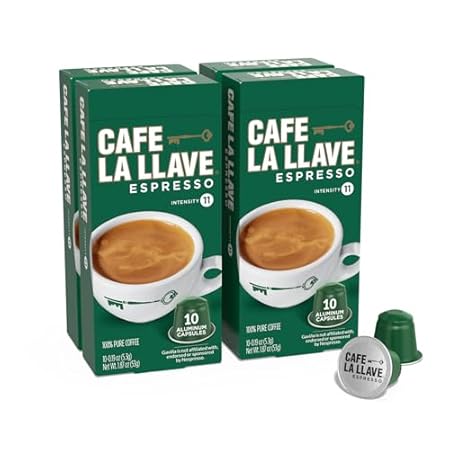 Cafe La Llave Espresso Pods: 40 Recyclable Aluminum Pods, Intensity 11 Dark Roast Latin-Style Coffee, Compatible with Nespresso Original Line Machines - Bold, Rich Flavor
