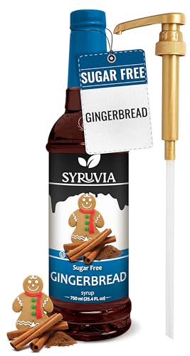 Syruvia Sugar Free Gingerbread Syrup for Coffee, Flavored Syrup for Drinks, Lattes, and Desserts – 25.4 fl oz, With Pump