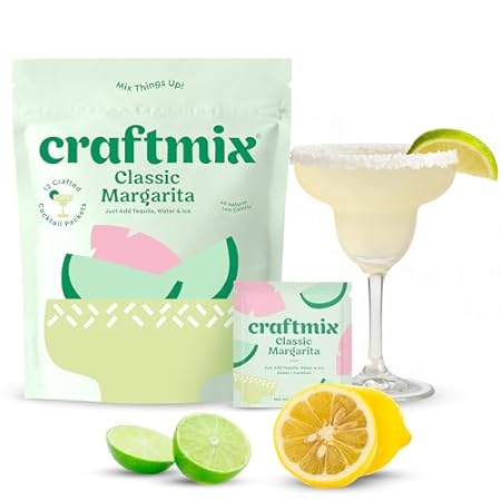 Craftmix Classic Margarita Cocktail & Mocktail Drink Mixer, Skinny Mixes - Water Flavoring Packets - Made With Real Fruit - Vegan, Low-Carb, Low-Sugar, Non-GMO, Dairy Free, Gluten Free, 12 Pack