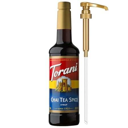 Torani Coffee Syrup, Chai Tea Spice Flavored Syrup for Drinks, Pump Included, 25.4 Fl Oz