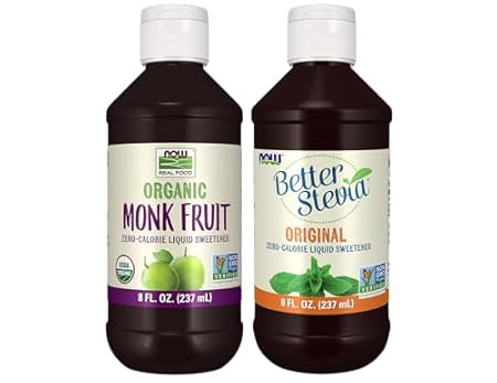 Bundle of NOW Foods, Certified Organic Monk Fruit Liquid + NOW Foods, BetterStevia Original Zero-Calorie Liquid Sweetener, Non-GMO, Low Glycemic Impact, Gluten Free, Keto Friendly, Sugar Alternative, 8-ounce