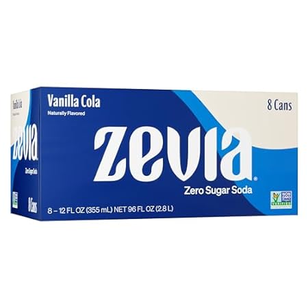 Zevia Zero Sugar Soda, Vanilla Cola, 12 oz Cans (8-Pack) – Naturally Sweetened, Non-GMO Project Verified, Gluten-Free, Vegan