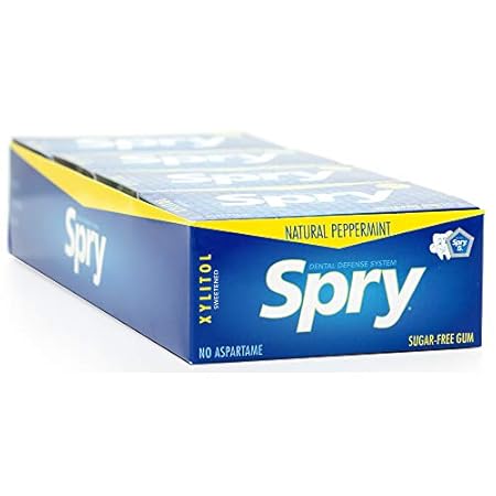 Spry Fresh Natural Xylitol Chewing Gum Dental Defense System - Aspartame-Free, Sugar-Free, Non-GMO, Gluten-Free (Peppermint, 10 Count Blister Cards - Pack of 20)