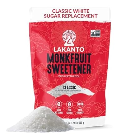 Lakanto Monk Fruit Sweetener with Erythritol, White Sugar Substitute, Monk Fruit Extract, Classic White Sugar Replacement for Baking, Coffe, Tea, Gluten Free, Low Carb, Non GMO, Keto, 1.76 LB Bag
