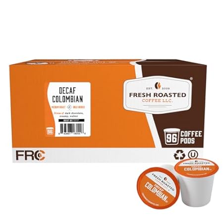 Fresh Roasted Coffee,100% Colombian Decaf, Kosher, EA Natural Decaf, K-Cup Compatible, 96 Pods