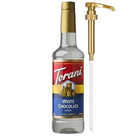 Torani Coffee Syrup, White Chocolate Flavored Syrup for Drinks, Pump Included, 25.4 Fl Oz