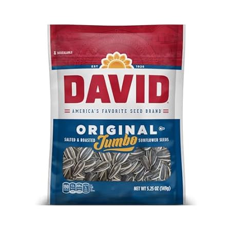 DAVID Roasted and Salted Jumbo Sunflower Seeds, Original Flavor, 5.25oz.