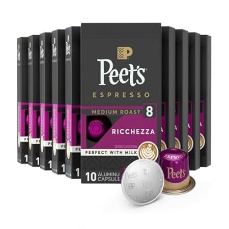 Peet's Coffee, Medium Roast Espresso Capsules, Compatible with Nespresso Original Machine - Ricchezza Intensity 8, 100 Count (10 Boxes of 10 Espresso Capsules)