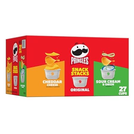 Pringles Potato Crisps Chips, On-the-Go Snacks, Snack Stacks, Variety Pack, 19.3oz Box (27 Cups)