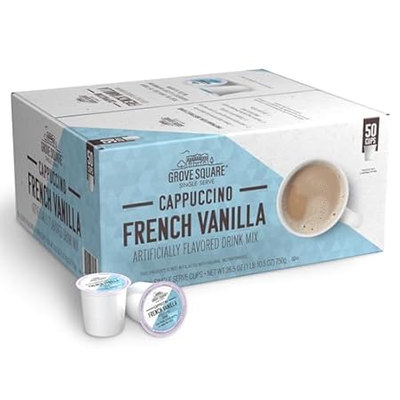 Grove Square Cappuccino Pods, French Vanilla, Single Serve, 50 Count (Pack of 1) - Packaging May Vary