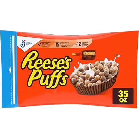 REESE'S PUFFS Chocolatey Peanut Butter Cereal, Kid Breakfast Cereal Bag, 35 oz
