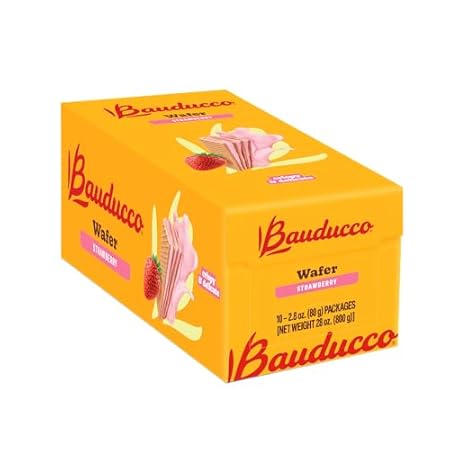 Bauducco Wafer Cookies, Strawberry, 28 oz (Pack of 10) - Crispy Layered Wafers with Rich Strawberry Cream Filling - Indulgent Sweet Snacks, Desserts & Treats - Individually Wrapped
