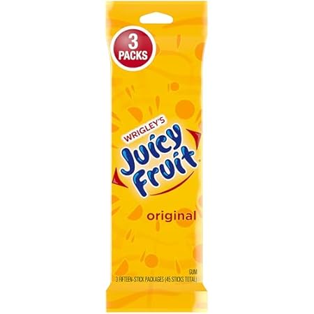 JUICY FRUIT Gum, Original Chewing Gum, Bulk Candy Individually Wrapped, 45 Count, 3 Packs, Bulk
