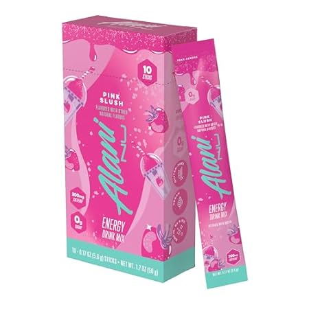 Alani Nu PINK SLUSH Energy Sticks, Energy Drink Powder, 200mg Caffeine, Pre Workout Performance with Antioxidants, On-The-Go Drink Mix, Biotin, B Vitamins, Zero Sugar, 5-10 Calories, 10 Pack