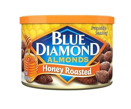 Blue Diamond Almonds Honey Roasted Snack Nuts, 6 Oz Resealable Cans (Pack of 12)