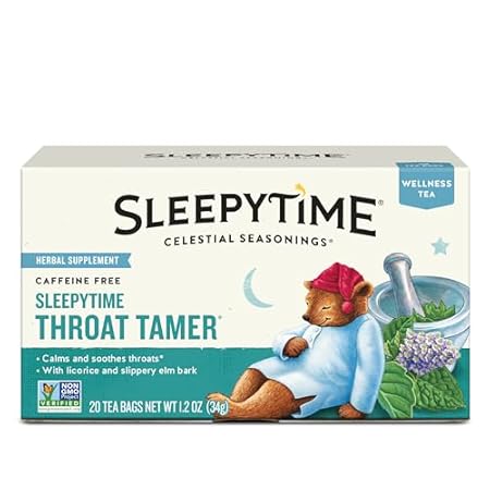 Celestial Seasonings Wellness Tea, Sleepytime Throat Tamer, Caffeine Free Sleep Tea, 20 Tea Bags