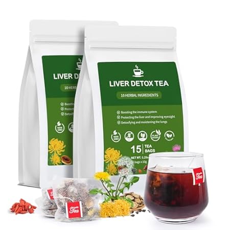 Liver Detox Tea, Chinese Kidney and Liver Cleanse Detox Herbal Tea Support Kidney Healthy Function with 11 Precious Ingredients Formula (30 Bags/2 Pack)