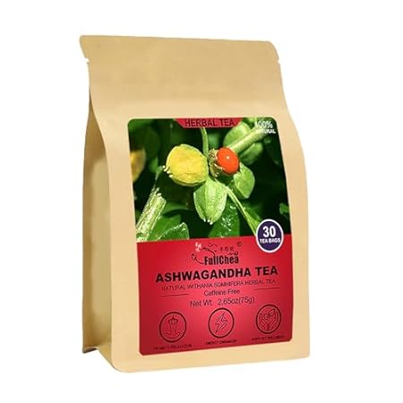 FullChea - Ashwagandha Tea, 2.5g X 30 Count - Sourced from India - Premium Natural Dried Cut & Sifted Root - Non-GMO - Caffeine-free - Rich in Antioxidants & Boost Energy