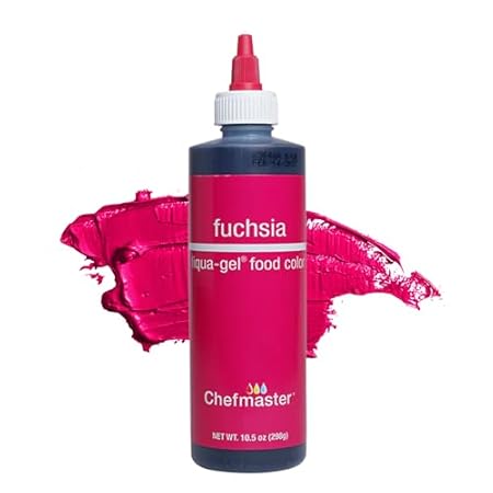 Chefmaster Fuschsia Liqua-Gel Food Coloring | Vibrant Color | Professional-Grade Dye for Icing, Frosting, Fondant | Baking & Decorating | Fade-Resistant | Easy-to-Use | Made in USA | 10.5 oz