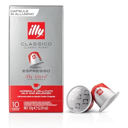 Illy Espresso Compatible Capsules - Single-Serve Coffee Capsules & Pods - Classico Roast - Notes Of Caramel, Orange Blossom & Jasmine Coffee Pods - For Nespresso Coffee Machines – 10 Count