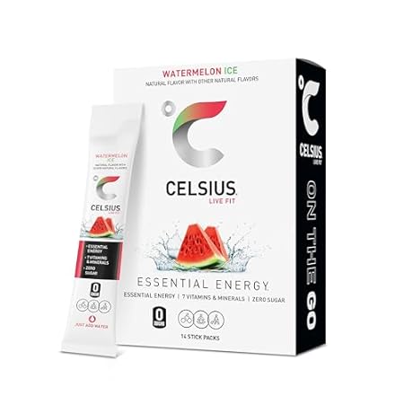 CELSIUS® On-the-Go Powder Sticks Watermelon Ice, Essential Energy 2.5 Oz (14 Sticks per Pack)