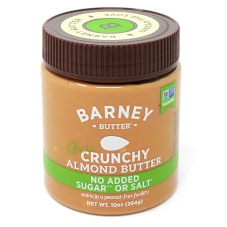 Barney Butter Almond Butter, Bare Crunchy, 10 Ounce Jar, No Added Sugar or Salt, Skin-Free Almonds, No Stir, Non-GMO, Gluten Free, Keto, Paleo, Vegan