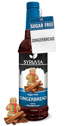 Syruvia Sugar Free Gingerbread Syrup for Coffee, Flavored Syrup for Drinks, Lattes, and Desserts – 25.4 fl oz