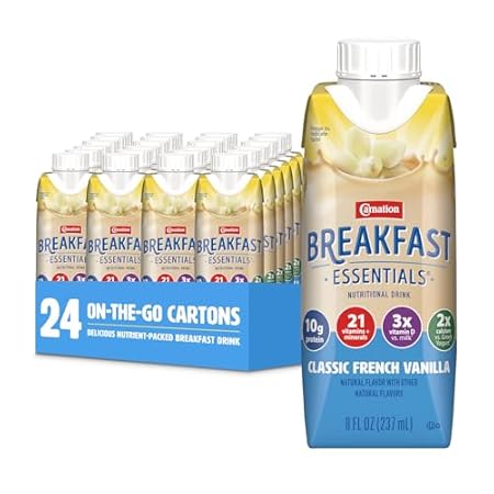 Carnation Breakfast Essentials Ready-to-Drink Classic French Vanilla, 8 FL OZ Carton (Pack of 24) (Packaging May Vary)