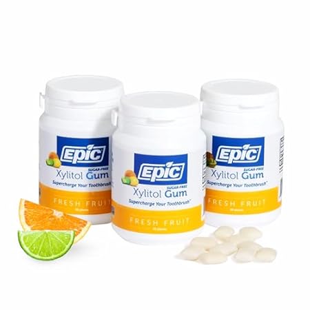 Epic 100% Xylitol Fresh Fruit Chewing Gum - Sugar Free, Aspartame Free Dental Gum - Supports Oral Health & Fresh Breath - 50 Pieces (Pack of 3)
