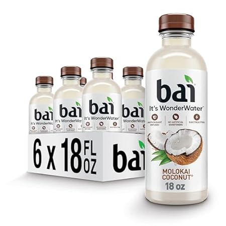 Bai Antioxidant Infused Water Beverage, Molokai Coconut, with Vitamin C and No Artificial Sweeteners, 18 Fluid Ounce Bottle, 6 Pack