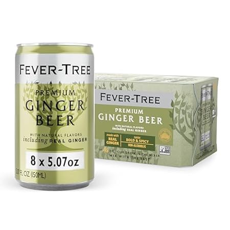 Fever-Tree Ginger Beer - Premium Quality Mixer - Refreshing Beverage for Cocktails & Mocktails. Naturally Sourced Ingredients, No Artificial Sweeteners or Colors - 5.1 Fl Oz Cans - Pack of 8