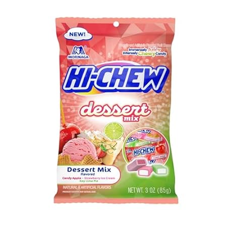 HI-CHEW Dessert Mix, 6 Bags, 3oz Each - Apple, Key Lime Pie, Strawberry Ice Cream - Unique Fun Soft & Chewy Halloween Candy - Immensely Creamy Fruity Candy Flavors - Individually Wrapped for Sharing