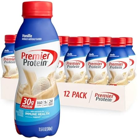 Premier Protein Shake, Vanilla, 30g Protein, 1g Sugar, 24 Vitamins & Minerals, Nutrients to Support Immune Health 11.5 fl oz, 12 Pack